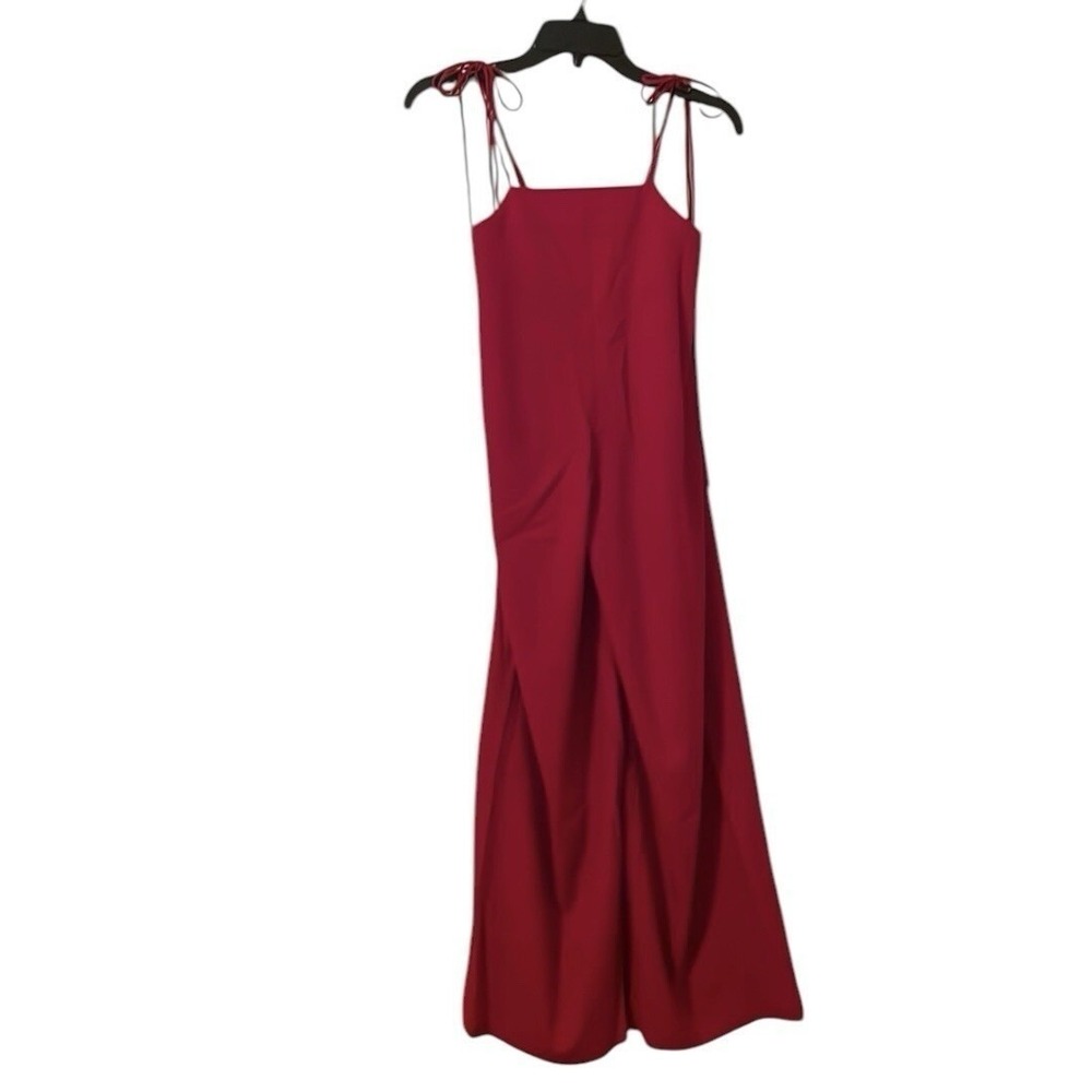 Grey Lab Women's Red Shoulder Tie Straight Leg Back Zip Jumpsuit Size S